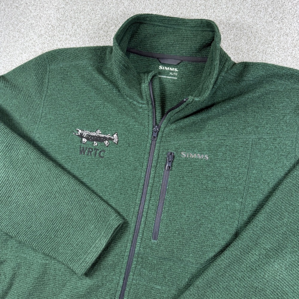Simms Fleece Jacket Men XL Green Full Zip Trout WRTC Fishing Waffle Grid 01152